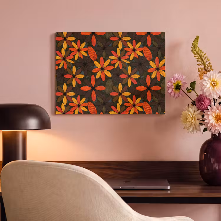 Akoestisch schilderij - Oranje - Retro - Bloemen - Herfst — 6