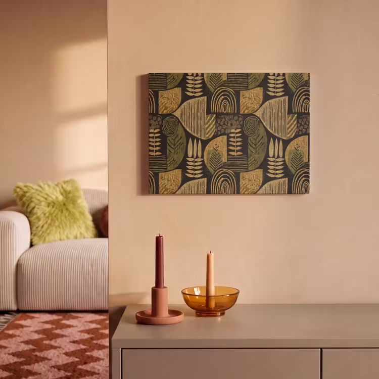 Akoestisch schilderij - Zwart - Okergeel - Botanisch - Textuur — 2