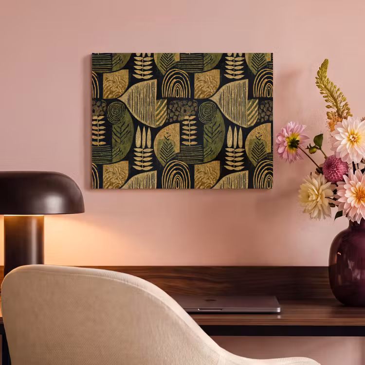 Akoestisch schilderij - Zwart - Okergeel - Botanisch - Textuur — 6