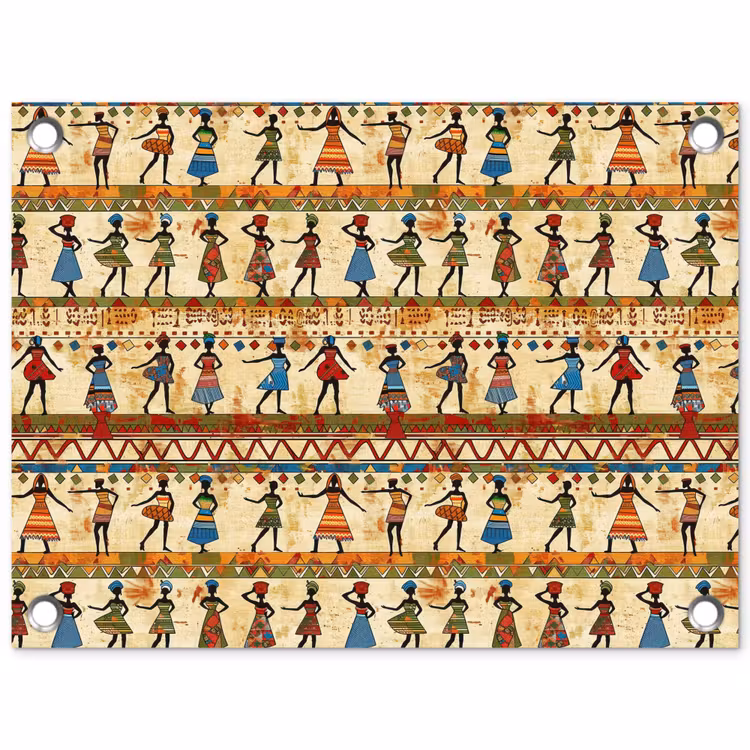 Tuinposter - Kleurrijk - Afrikaans - Etnisch - Dansende Vrouwen - Patroon — 1