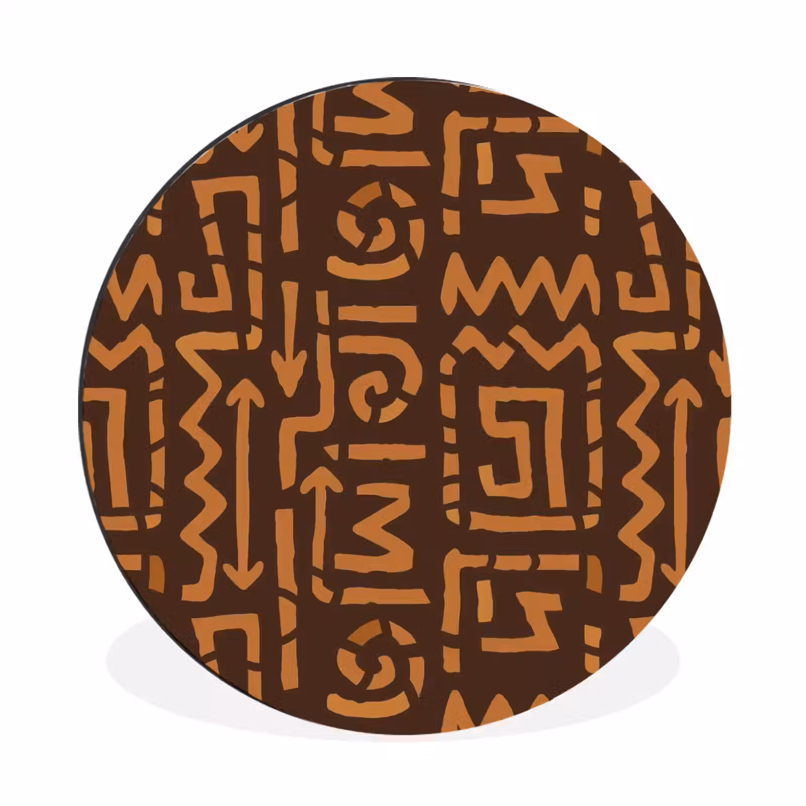 Wandcirkel - Aluminium - Chocoladebruin - Etnisch - Tribaal - Symbolen — 1