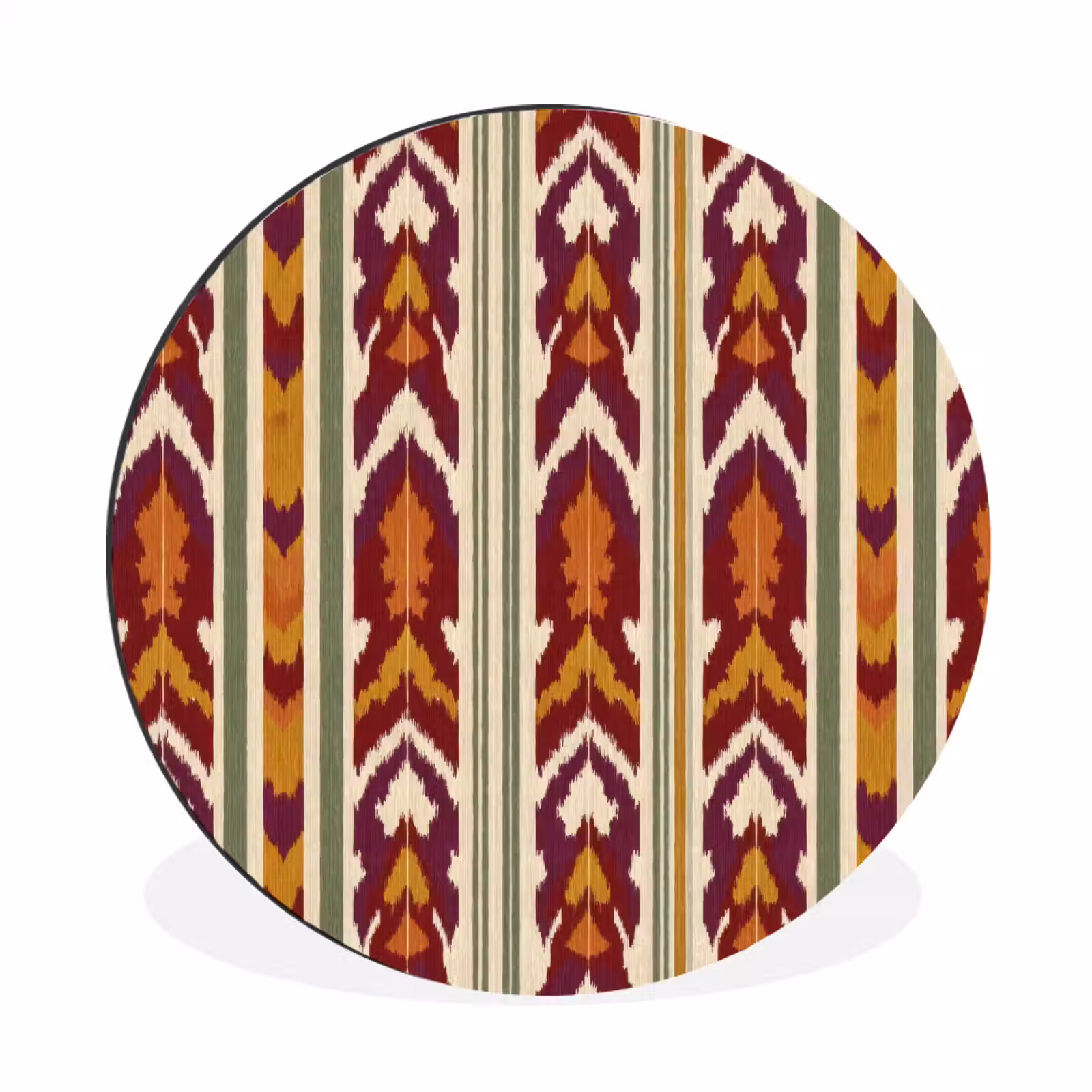 Wandcirkel - Aluminium - Ikat - Bordeauxrood - Etnisch - Patroon — 1