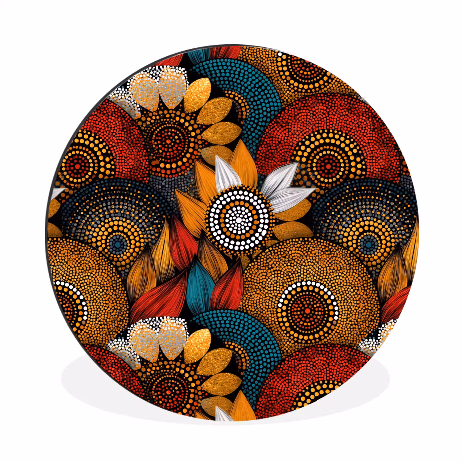 Wandcirkel - Aluminium - Kleurrijk - Aboriginal - Dot Painting - Botanisch - Patroon — 1