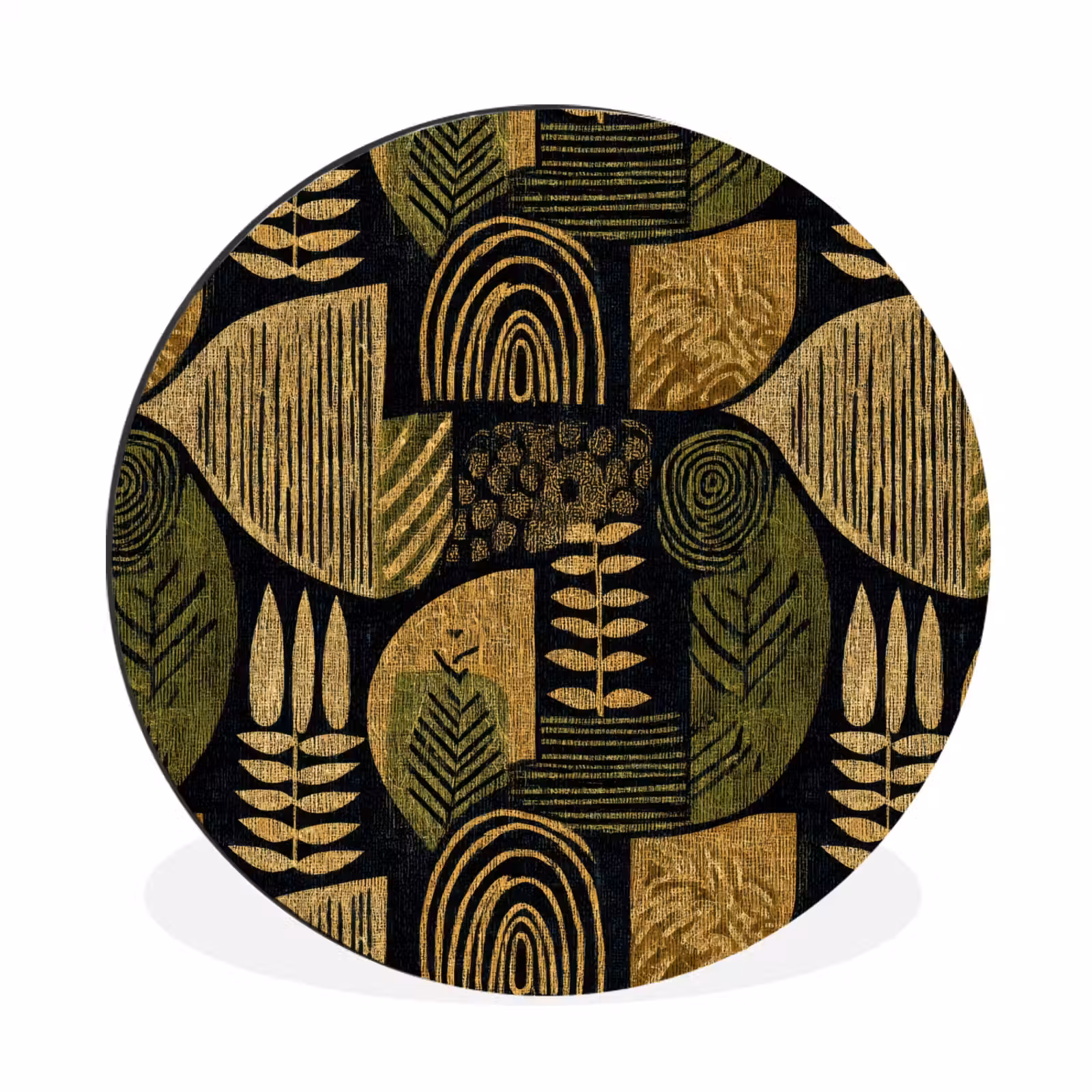 Wandcirkel - Aluminium - Zwart - Okergeel - Botanisch - Textuur — 1