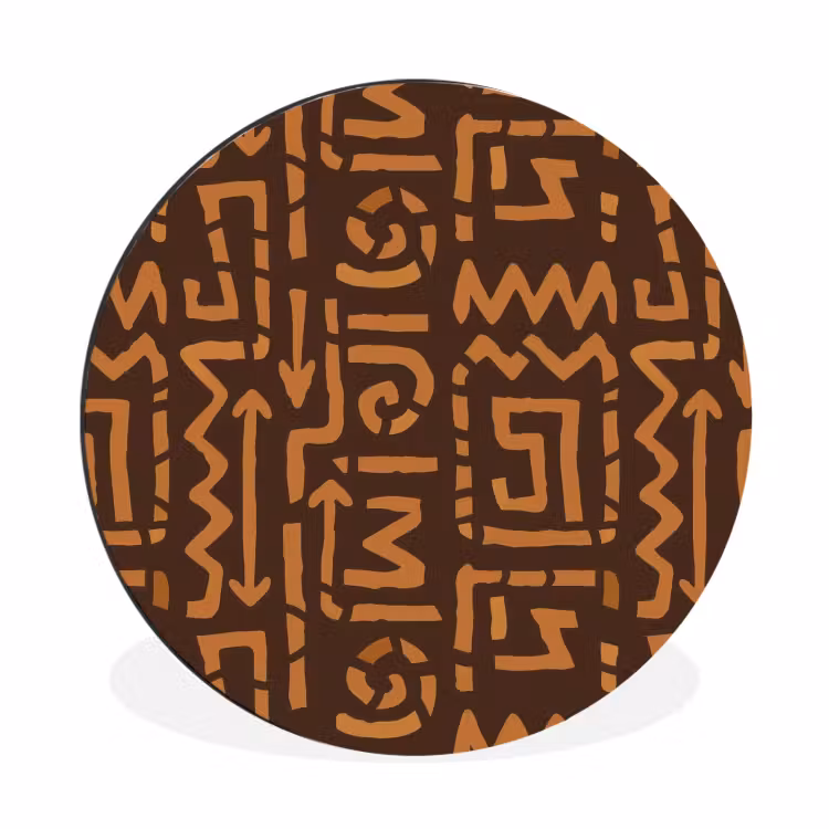 Wandcirkel - Aluminium - Chocoladebruin - Etnisch - Tribaal - Symbolen — 1