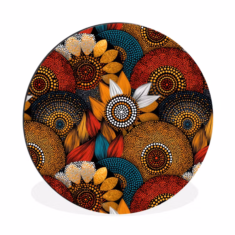 Wandcirkel - Aluminium - Kleurrijk - Aboriginal - Dot Painting - Botanisch - Patroon — 1