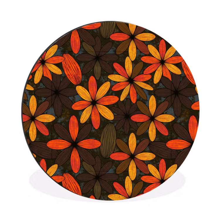 Wandcirkel - Aluminium - Oranje - Retro - Bloemen - Herfst — 1