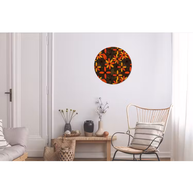 Wandcirkel - Aluminium - Oranje - Retro - Bloemen - Herfst — 2