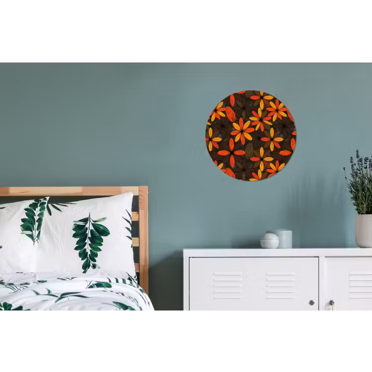 Wandcirkel - Aluminium - Oranje - Retro - Bloemen - Herfst — 4