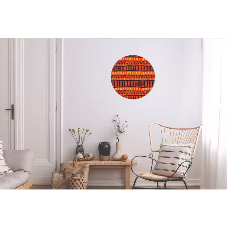 Wandcirkel - Aluminium - Rood - Oranje - Etnisch - Expressief - Patroon — 2