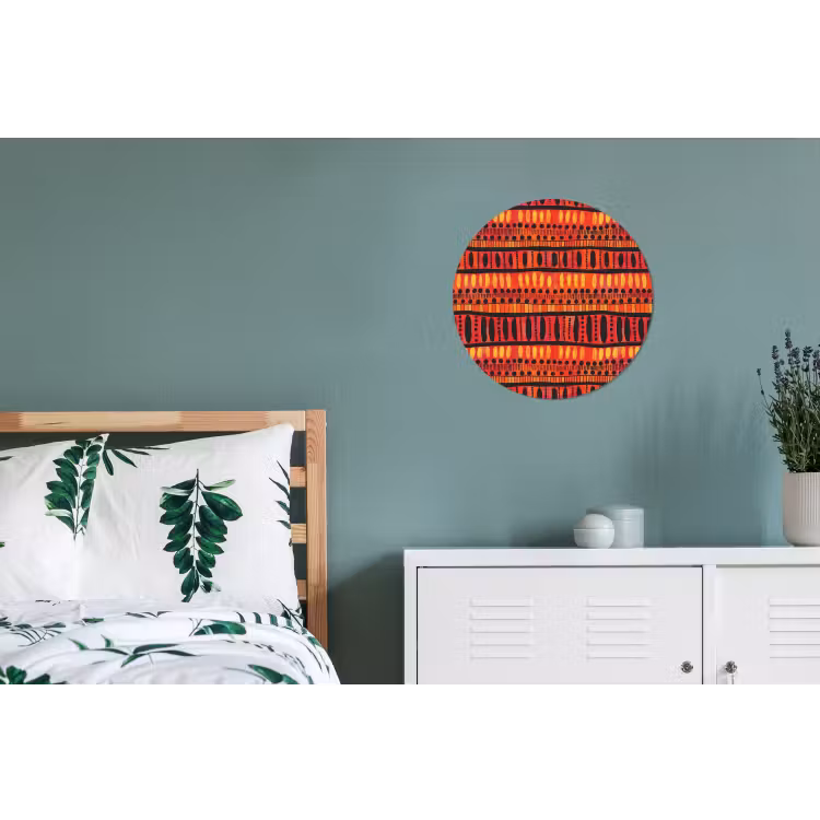 Wandcirkel - Aluminium - Rood - Oranje - Etnisch - Expressief - Patroon — 4
