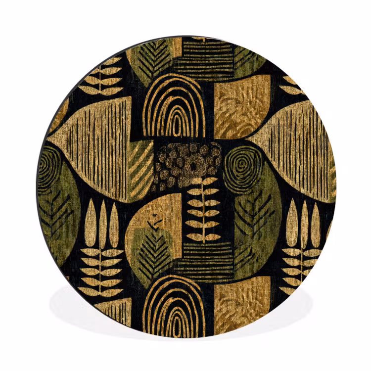 Wandcirkel - Aluminium - Zwart - Okergeel - Botanisch - Textuur — 1