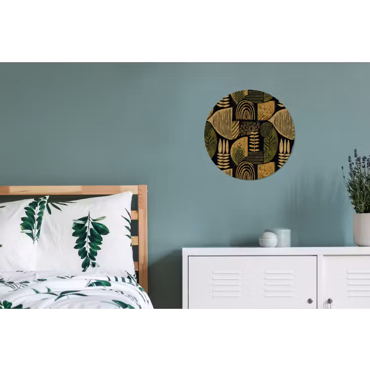 Wandcirkel - Aluminium - Zwart - Okergeel - Botanisch - Textuur — 4