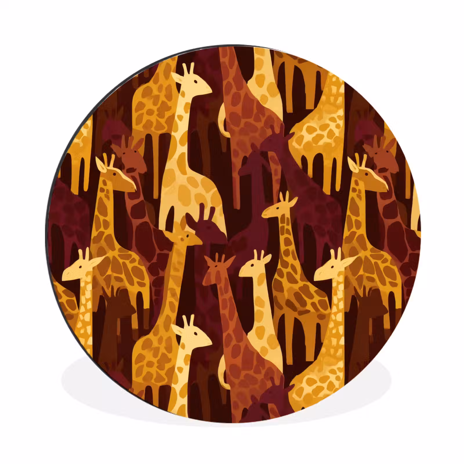 Wandcirkel - Aluminium - Bruin - Giraffen - Safari - Patroon — 1