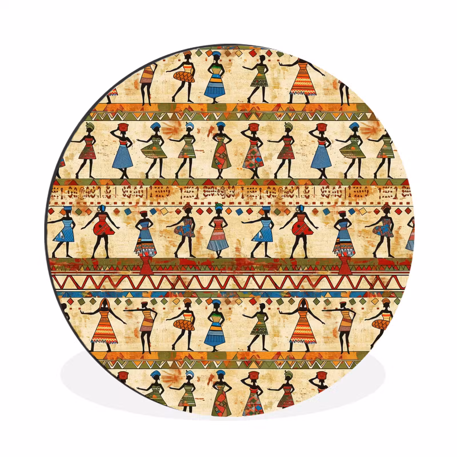 Wandcirkel - Aluminium - Kleurrijk - Afrikaans - Etnisch - Dansende Vrouwen - Patroon — 1