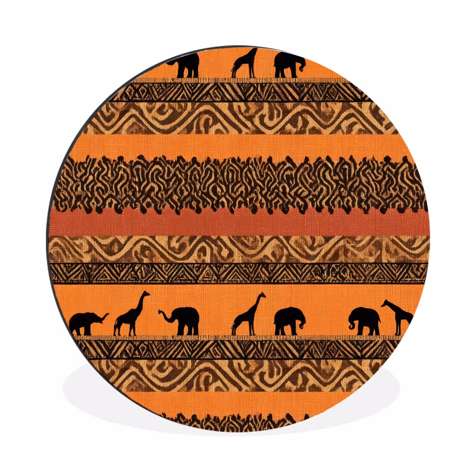 Wandcirkel - Aluminium - Oranje - Safari - Afrikaans - Dieren - Patroon — 1