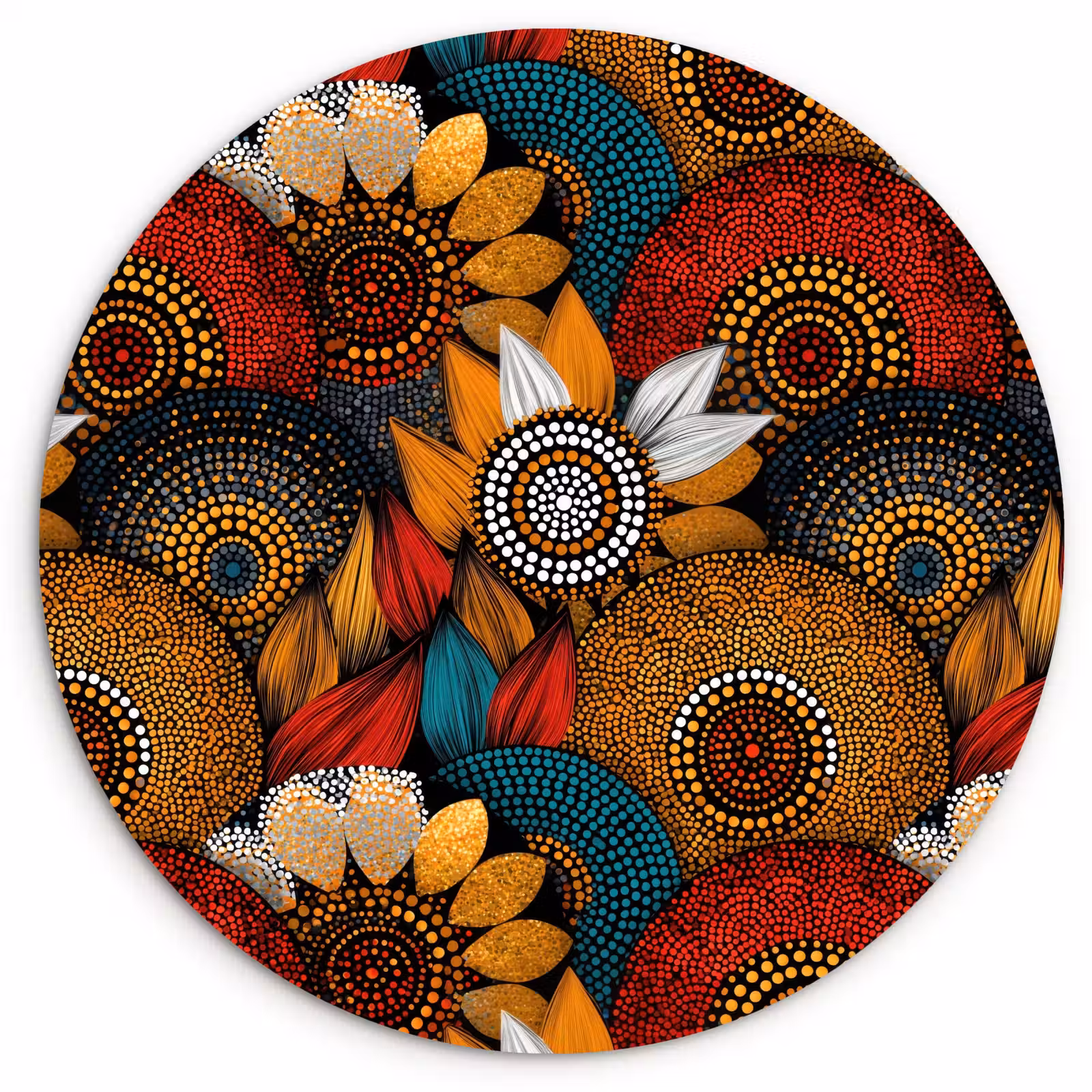 Wandcirkel - Glas - Kleurrijk - Aboriginal - Dot Painting - Botanisch - Patroon — 1