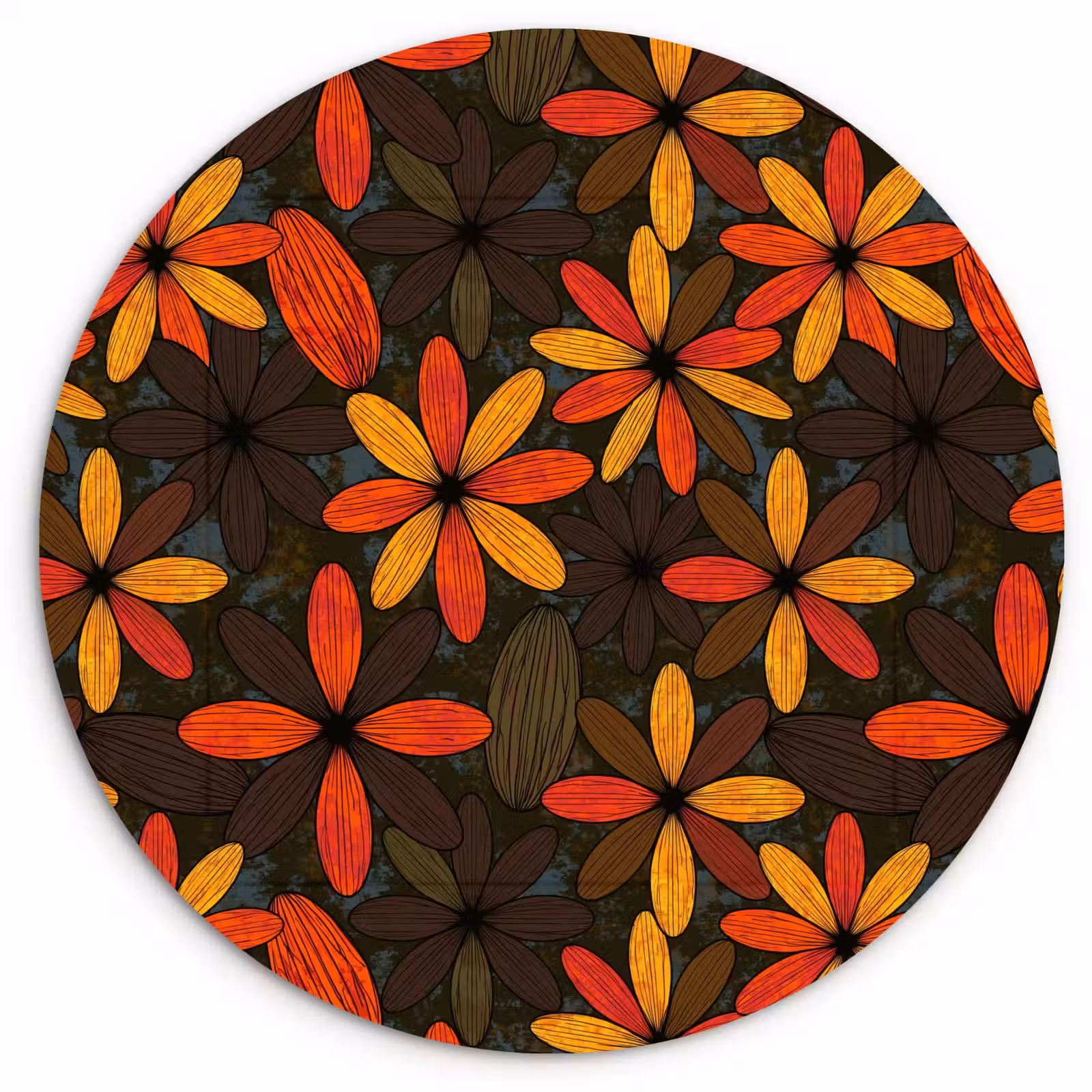 Wandcirkel - Glas - Oranje - Retro - Bloemen - Herfst — 1