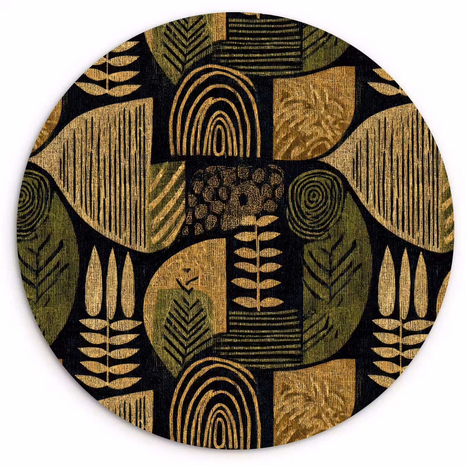 Wandcirkel - Glas - Zwart - Okergeel - Botanisch - Textuur — 1