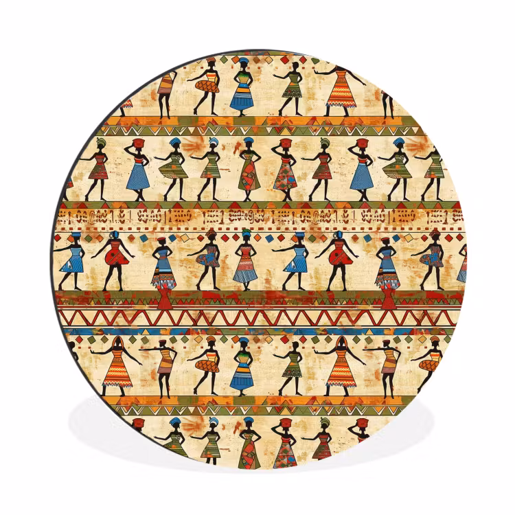 Wandcirkel - Aluminium - Kleurrijk - Afrikaans - Etnisch - Dansende Vrouwen - Patroon — 1