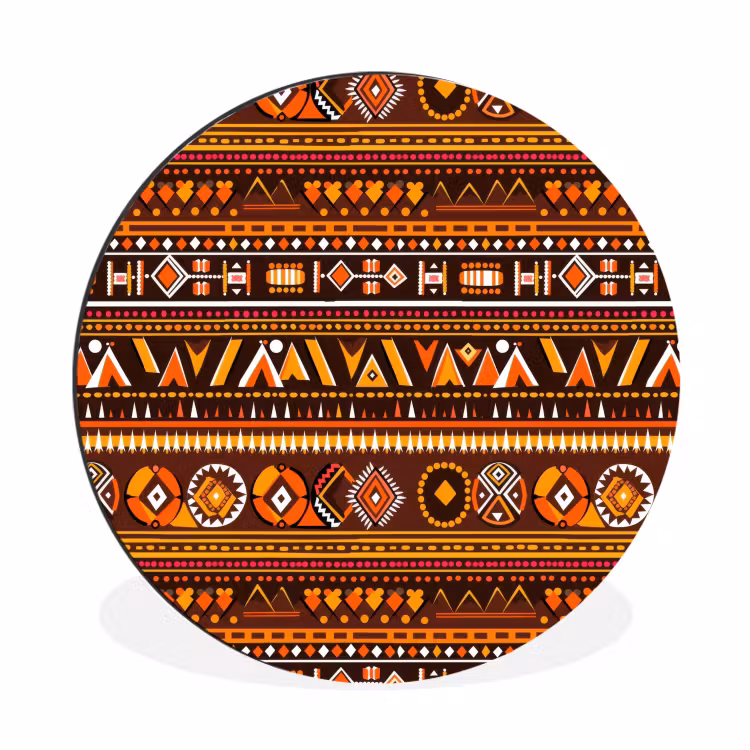 Wandcirkel - Aluminium - Oranje - Etnisch - Tribaal - Geometrisch - Patroon — 1