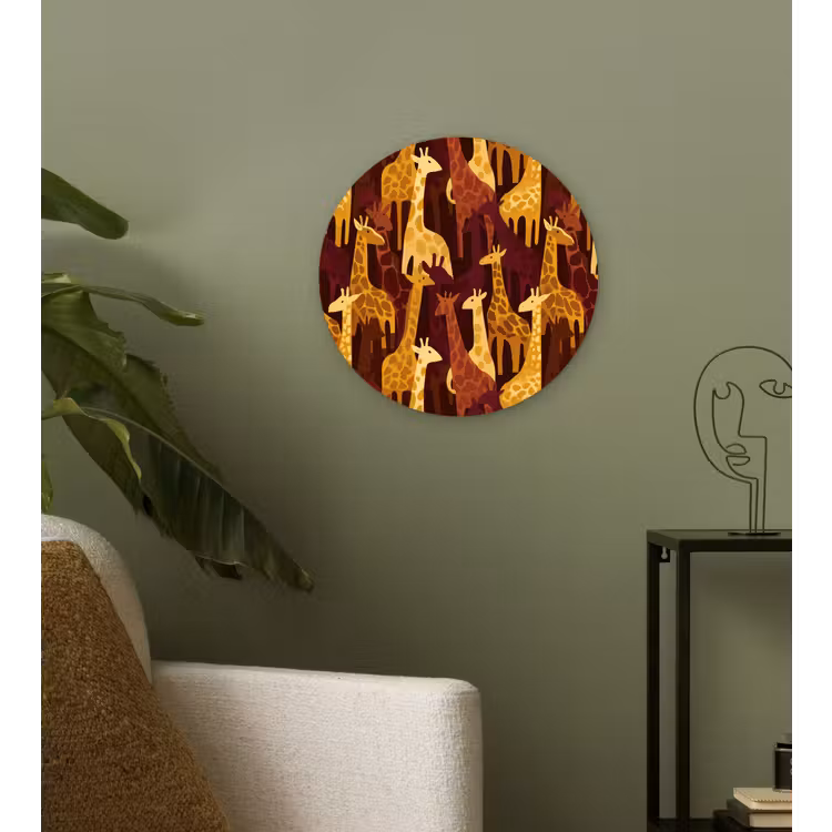 Wandcirkel - Glas - Bruin - Giraffen - Safari - Patroon — 3