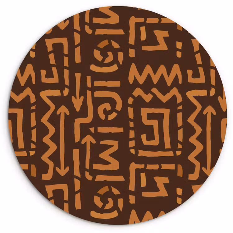 Wandcirkel - Glas - Chocoladebruin - Etnisch - Tribaal - Symbolen — 1