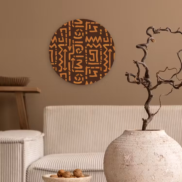 Wandcirkel - Glas - Chocoladebruin - Etnisch - Tribaal - Symbolen — 2