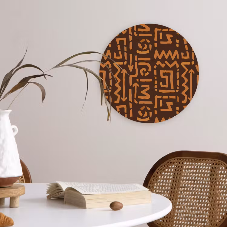 Wandcirkel - Glas - Chocoladebruin - Etnisch - Tribaal - Symbolen — 4
