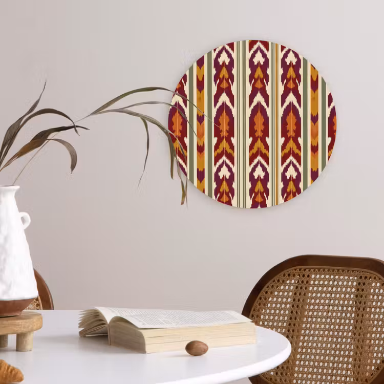 Wandcirkel - Glas - Ikat - Bordeauxrood - Etnisch - Patroon — 4