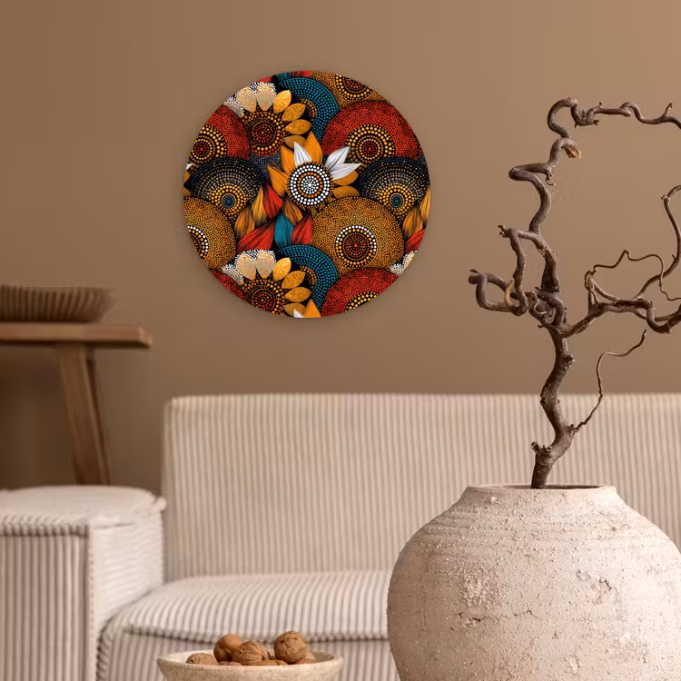 Wandcirkel - Glas - Kleurrijk - Aboriginal - Dot Painting - Botanisch - Patroon — 2