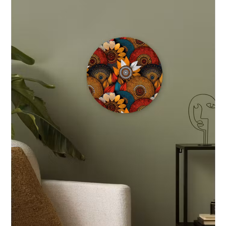 Wandcirkel - Glas - Kleurrijk - Aboriginal - Dot Painting - Botanisch - Patroon — 3