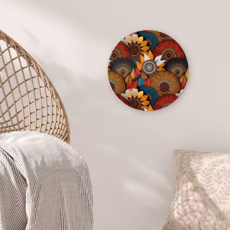Wandcirkel - Glas - Kleurrijk - Aboriginal - Dot Painting - Botanisch - Patroon — 5