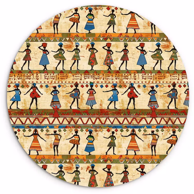 Wandcirkel - Glas - Kleurrijk - Afrikaans - Etnisch - Dansende Vrouwen - Patroon — 1