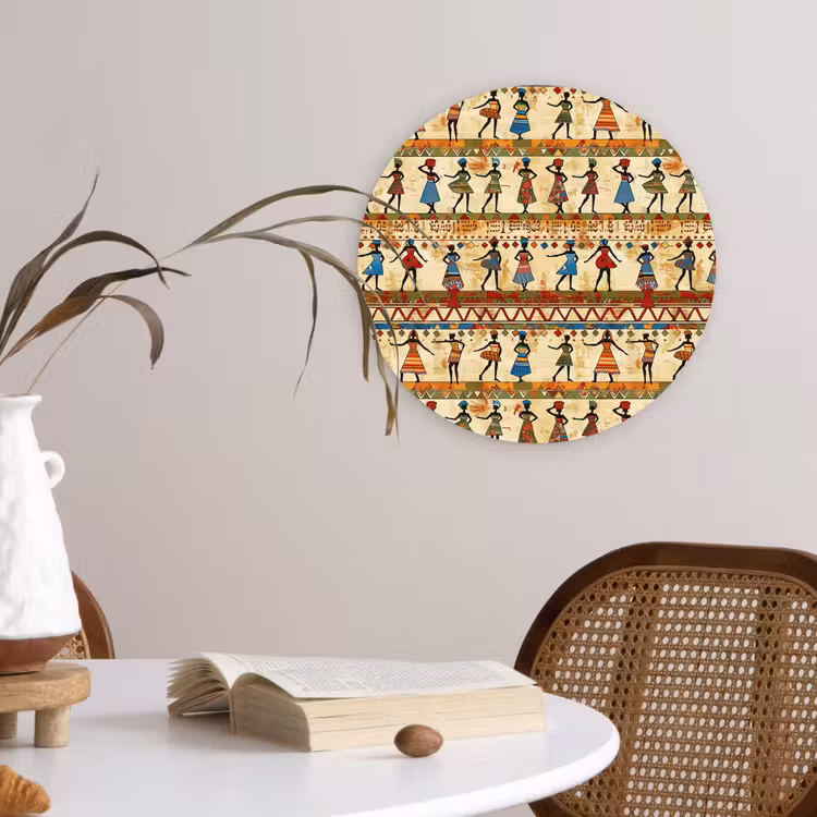 Wandcirkel - Glas - Kleurrijk - Afrikaans - Etnisch - Dansende Vrouwen - Patroon — 4