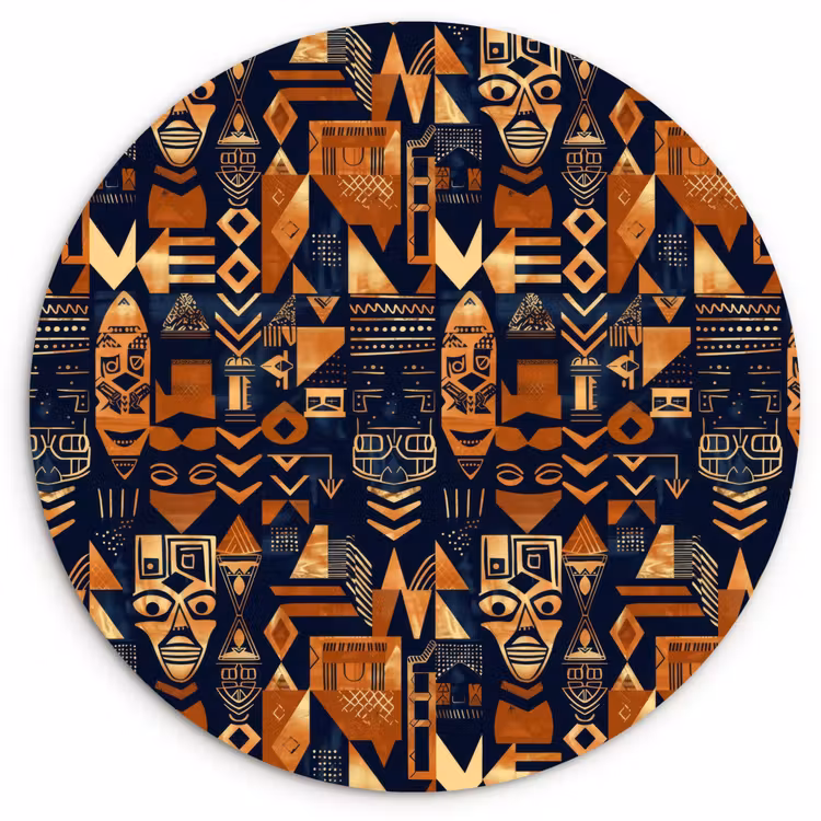 Wandcirkel - Glas - Nachtblauw - Koper - Tribaal - Maskers — 1