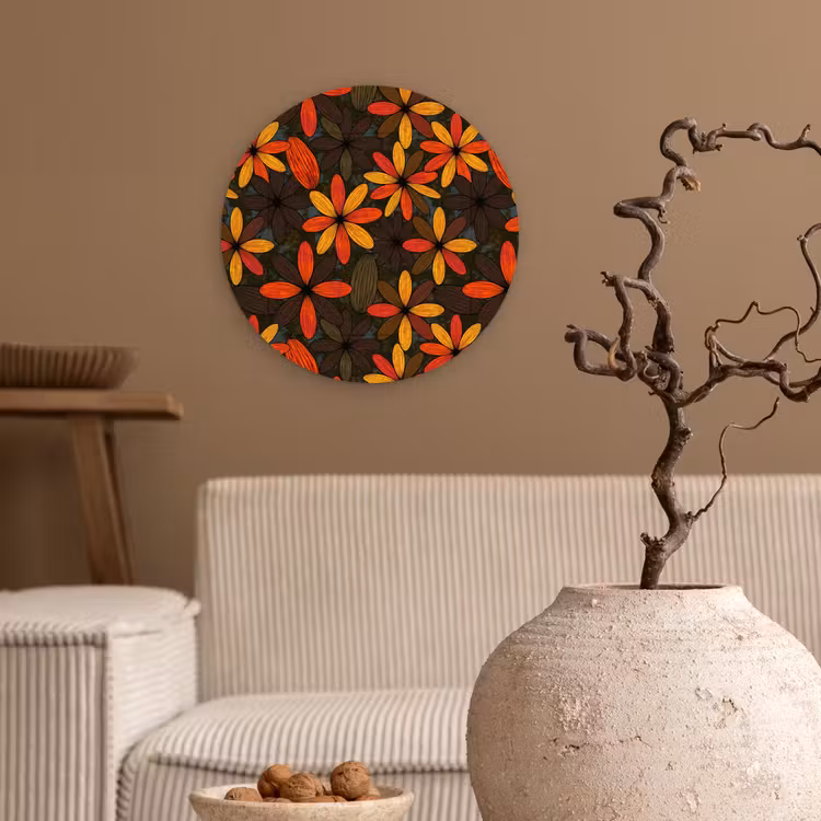 Wandcirkel - Glas - Oranje - Retro - Bloemen - Herfst — 2
