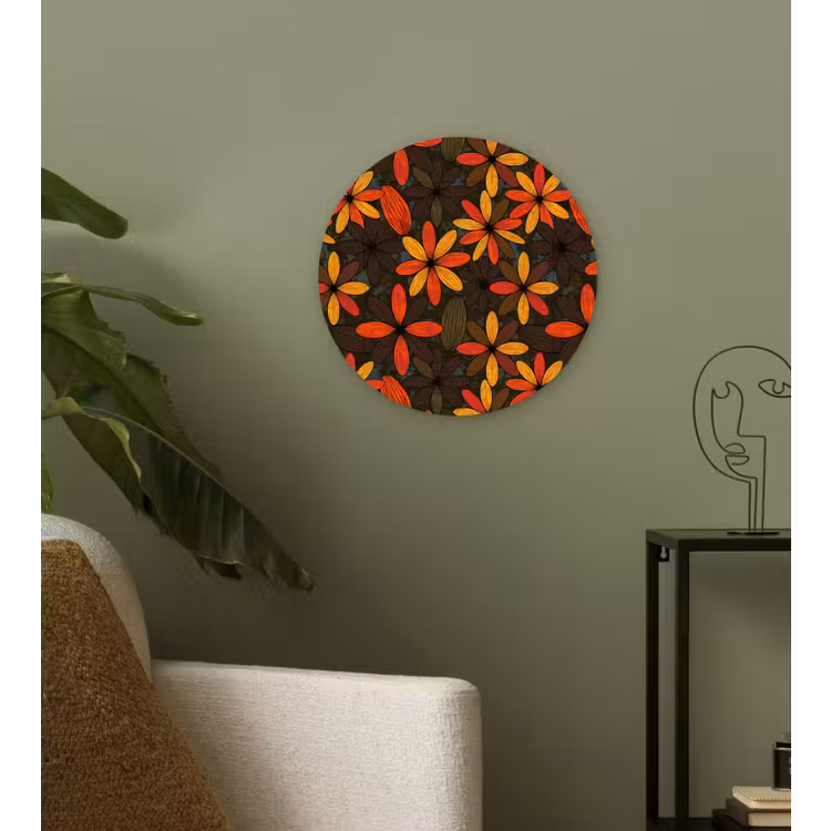 Wandcirkel - Glas - Oranje - Retro - Bloemen - Herfst — 3