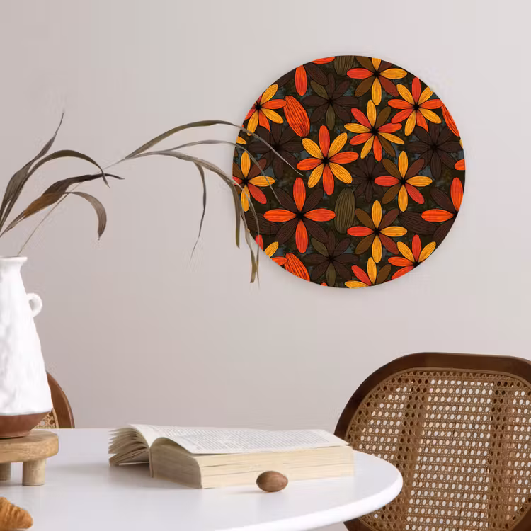 Wandcirkel - Glas - Oranje - Retro - Bloemen - Herfst — 4