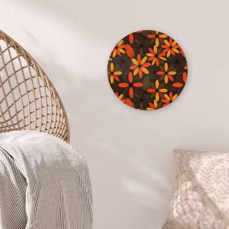 Wandcirkel - Glas - Oranje - Retro - Bloemen - Herfst — 5