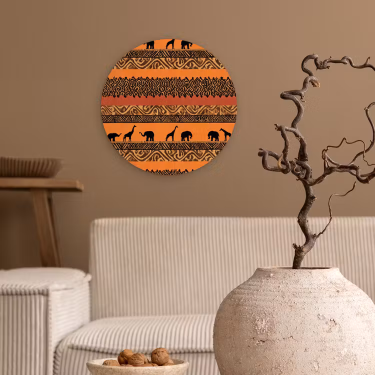 Wandcirkel - Glas - Oranje - Safari - Afrikaans - Dieren - Patroon — 2