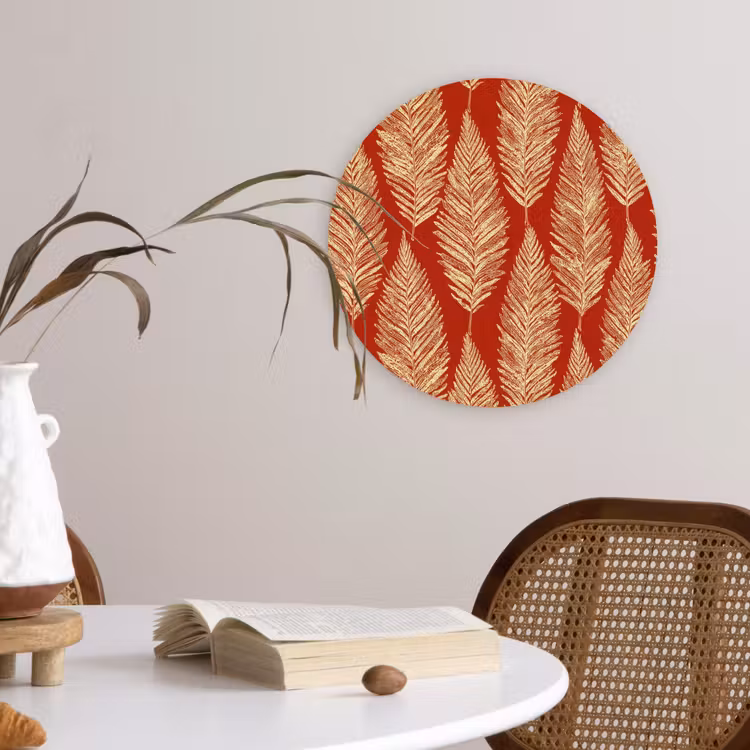 Wandcirkel - Glas - Rood - Botanisch - Varen - Patroon — 4