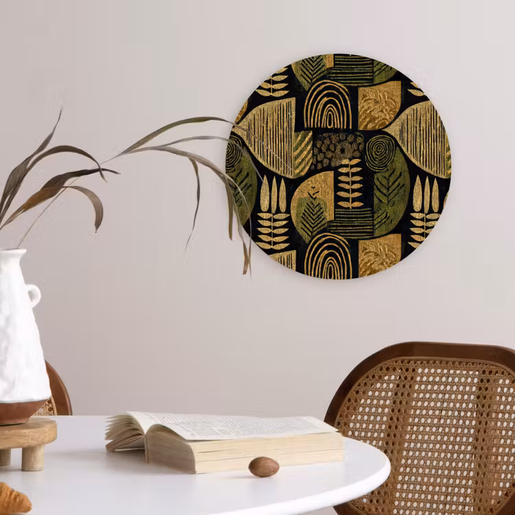 Wandcirkel - Glas - Zwart - Okergeel - Botanisch - Textuur — 4
