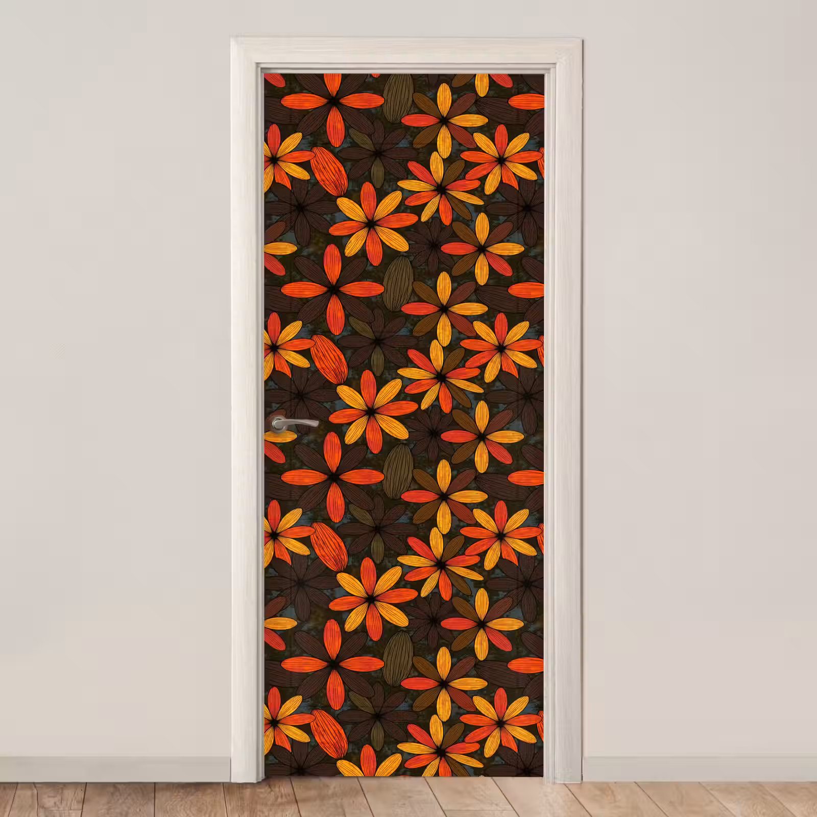 Deursticker - Oranje - Retro - Bloemen - Herfst — 1