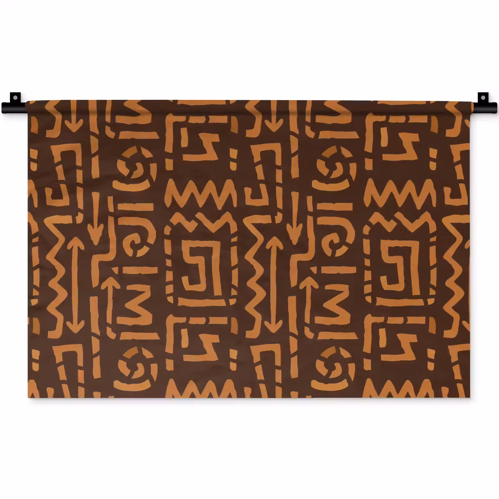 Wandkleed - Chocoladebruin - Etnisch - Tribaal - Symbolen — 1