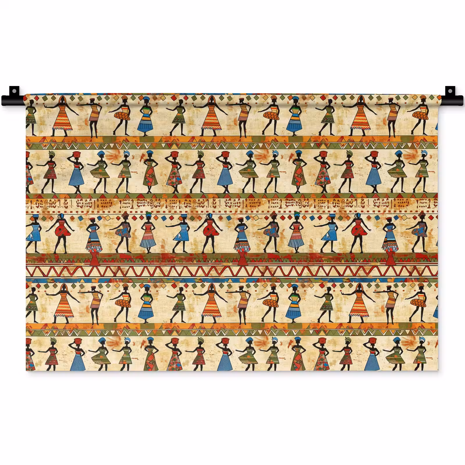 Wandkleed - Kleurrijk - Afrikaans - Etnisch - Dansende Vrouwen - Patroon — 1