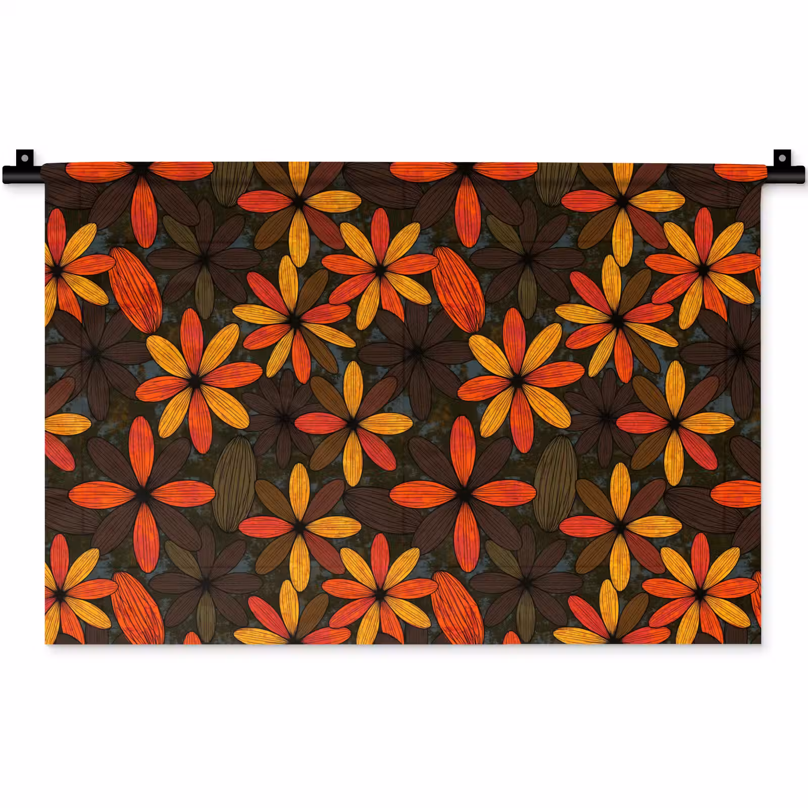 Wandkleed - Oranje - Retro - Bloemen - Herfst — 1