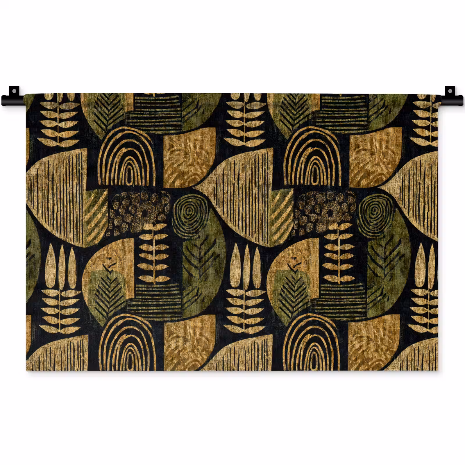 Wandkleed - Zwart - Okergeel - Botanisch - Textuur — 1