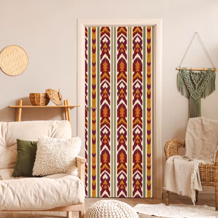 Deursticker - Ikat - Bordeauxrood - Etnisch - Patroon — 4