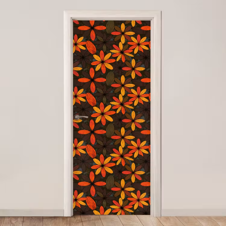 Deursticker - Oranje - Retro - Bloemen - Herfst — 1